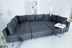 Moderne XXL Wohnlandschaft KENT 305cm anthrazit Federkern Bigsofa inkl. Hocker