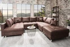 Moderne XXL Wohnlandschaft KENT 305cm antik braun Federkern Bigsofa inkl. Hocker