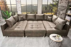 Moderne XXL Wohnlandschaft KENT 305cm taupe Federkern Bigsofa inkl. Hocker