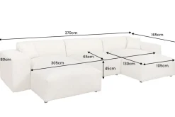 Moderne XXL Wohnlandschaft SIGNATUR 370cm grau Chenille Cremona U-Form Sofa inkl. Kissen