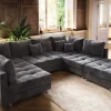 Moderne XXL Wohnlandschaft KENT 305cm grau Samt Bigsofa inkl. Hocker Federkern