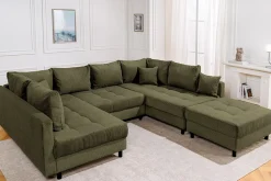 Moderne XXL Wohnlandschaft KENT 305cm grün Cord Bigsofa inkl. Hocker Federkern