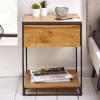 Moderner Beistelltisch SCORPION 50cm Wildeichen-Design Metall Nachttisch mit Schublade