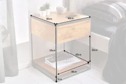 Moderner Beistelltisch SCORPION 50cm Wildeichen-Design Metall Nachttisch mit Schublade