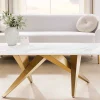Moderner Couchtisch ART LIVING 130cm weiß Marmor Keramik champagner gold brushed