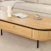 Moderner Couchtisch ATELIER 120cm natur Eiche schwarz mit zwei Schubladen