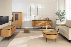 Moderner Couchtisch ATELIER 120cm natur Eiche schwarz mit zwei Schubladen