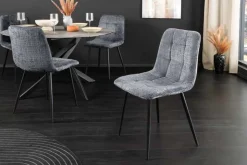 Moderner Design Stuhl TRES CHIC grau Chenille Cremona schwarze Metallbeine