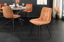 Moderner Design Stuhl TRES CHIC rost braun Chenille Cremona schwarze Metallbeine