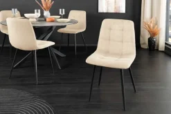 Moderner Design Stuhl TRES CHIC beige Cord schwarze Metallbeine Esszimmer