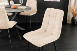 Moderner Design Stuhl TRES CHIC champagner greige Chenille Cremona schwarze Metallbeine