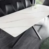 Moderner Esstisch GALAXIE 160cm weiß Keramik Marmor-Design glänzend Metallgestell schwarz