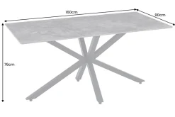 Moderner Esstisch GALAXIE 160cm weiß Keramik Marmor-Design glänzend Metallgestell schwarz