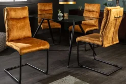 Moderner Freischwinger Stuhl COMFORT senfgelb Samt mit Komfortgriff