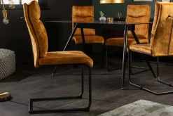Moderner Freischwinger Stuhl COMFORT senfgelb Samt mit Komfortgriff