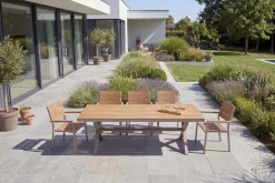 Moderner Gartenstuhl DESIGNO 90cm natur greige Aluminium stapelbar wetterfest