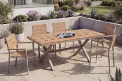 Moderner Gartentisch DESIGNO 150cm natur greige Aluminium wetterfest X-Gestell