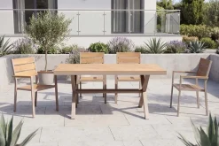Moderner Gartentisch DESIGNO 150cm natur greige Aluminium wetterfest X-Gestell
