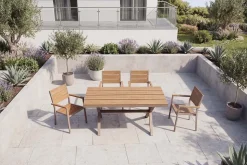 Moderner Gartentisch DESIGNO 150cm natur greige Aluminium wetterfest X-Gestell