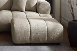 Moderner Hocker ADLON 100cm champagner greige Bouclé Federkern Fußhocker Sitzhocker
