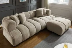 Moderner Hocker ADLON 100cm champagner greige Bouclé Federkern Fußhocker Sitzhocker