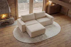 Moderner Hocker LOFT 75cm champagner beige Chenille Nosagfederung Taschenfederkern