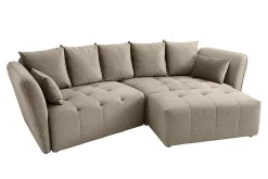 Moderner Hocker ROYAL 120cm greige Velours-Strickstoff Federkern Sitzhocker