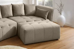 Moderner Hocker ROYAL 120cm greige Velours-Strickstoff Federkern Sitzhocker