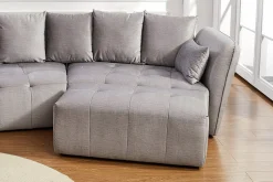 Moderner Hocker ROYAL 120cm grau Velours-Strickstoff Federkern Sitzhocker