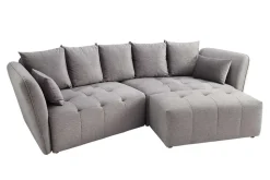 Moderner Hocker ROYAL 120cm grau Velours-Strickstoff Federkern Sitzhocker