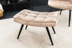 Moderner Hocker SCANDINAVIA champagner beige Samt schwarze Metallbeine Fußhocker