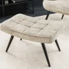 Moderner Hocker SCANDINAVIA champagner greige Bouclé schwarze Metallbeine Fußhocker