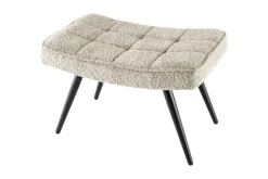 Moderner Hocker SCANDINAVIA champagner greige Bouclé schwarze Metallbeine Fußhocker