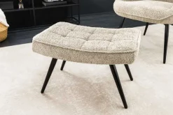 Moderner Hocker SCANDINAVIA champagner greige Bouclé schwarze Metallbeine Fußhocker
