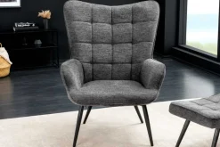 Moderner Sessel SCANDINAVIA grau Strukturstoff schwarze Metallbeine mit Armlehnen