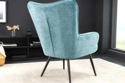 Moderner Sessel SCANDINAVIA blau Strukturstoff schwarz Metall mit Armlehne