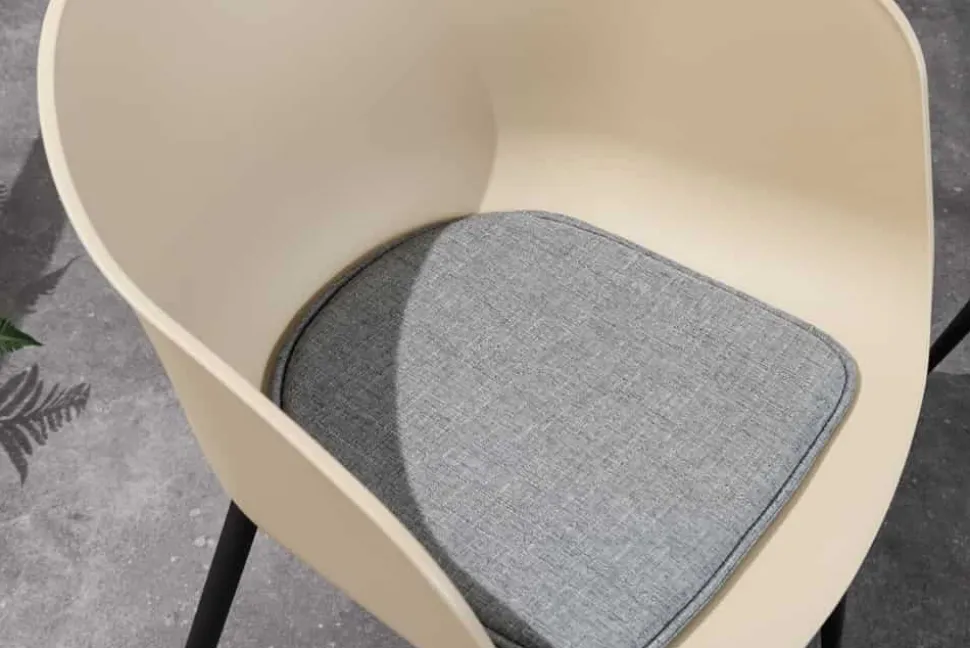 Moderner Stuhl DESIGNO greige schwarz Kunststoff Gartenstuhl mit Armlehnen Indoor Outdoor