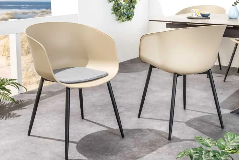 Moderner Stuhl DESIGNO greige schwarz Kunststoff Gartenstuhl mit Armlehnen Indoor Outdoor