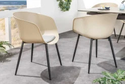 Moderner Stuhl DESIGNO greige schwarz Kunststoff Gartenstuhl mit Armlehnen Indoor Outdoor