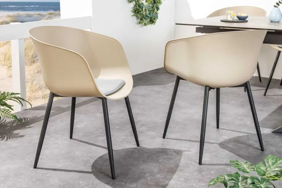Moderner Stuhl DESIGNO greige schwarz Kunststoff Gartenstuhl mit Armlehnen Indoor Outdoor