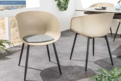 Moderner Stuhl DESIGNO greige schwarz Kunststoff Gartenstuhl mit Armlehnen Indoor Outdoor