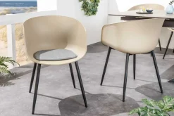 Moderner Stuhl DESIGNO greige schwarz Kunststoff Gartenstuhl mit Armlehnen Indoor Outdoor