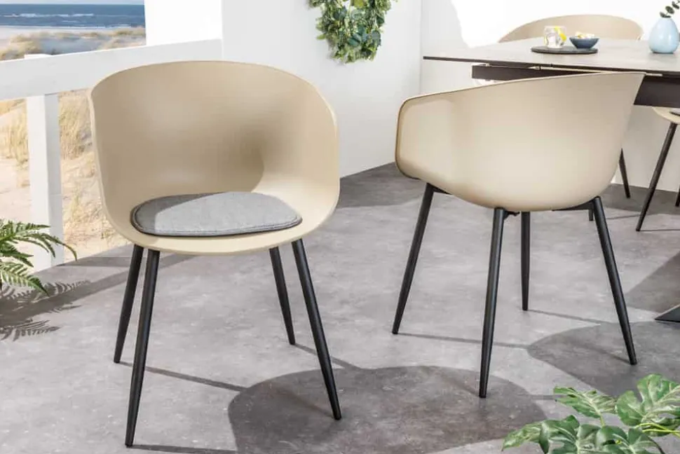 Moderner Stuhl DESIGNO greige schwarz Kunststoff Gartenstuhl mit Armlehnen Indoor Outdoor