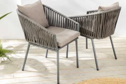 Moderner Stuhl ROPE beige anthrazit Aluminium Gartensessel inkl. Kissen In- und Outdoor
