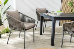 Moderner Stuhl ROPE beige anthrazit Aluminium Gartensessel inkl. Kissen In- und Outdoor