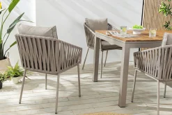 Moderner Stuhl ROPE greige Metall Gartensessel inkl. Kissen In- und Outdoor