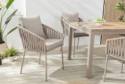 Moderner Stuhl ROPE greige Metall Gartensessel inkl. Kissen In- und Outdoor