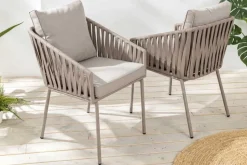 Moderner Stuhl ROPE greige Metall Gartensessel inkl. Kissen In- und Outdoor