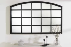 Moderner Wandspiegel PARIS 120cm schwarz Fensterspiegel Rundbogen-Design