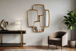 Moderner Wandspiegel QUADRA 90cm gold variabel aufhängbar vier Spiegel